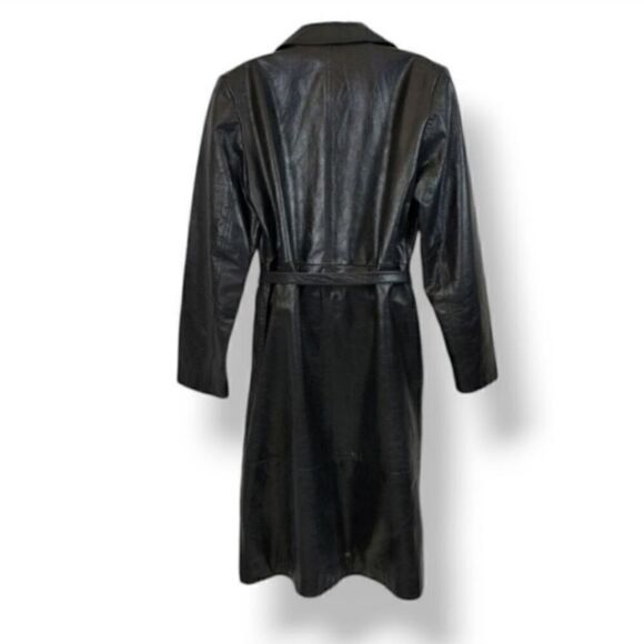 NEW Vintage 90's Express 100% Genuine Leather Belted Trench Coat Size Medium - Picture 4 of 13